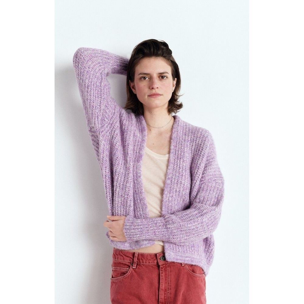 AMERICAN VINTAGE Alpaca Wool Blend Cardigan Cozy Boho Melange Lavender  Sz M/L